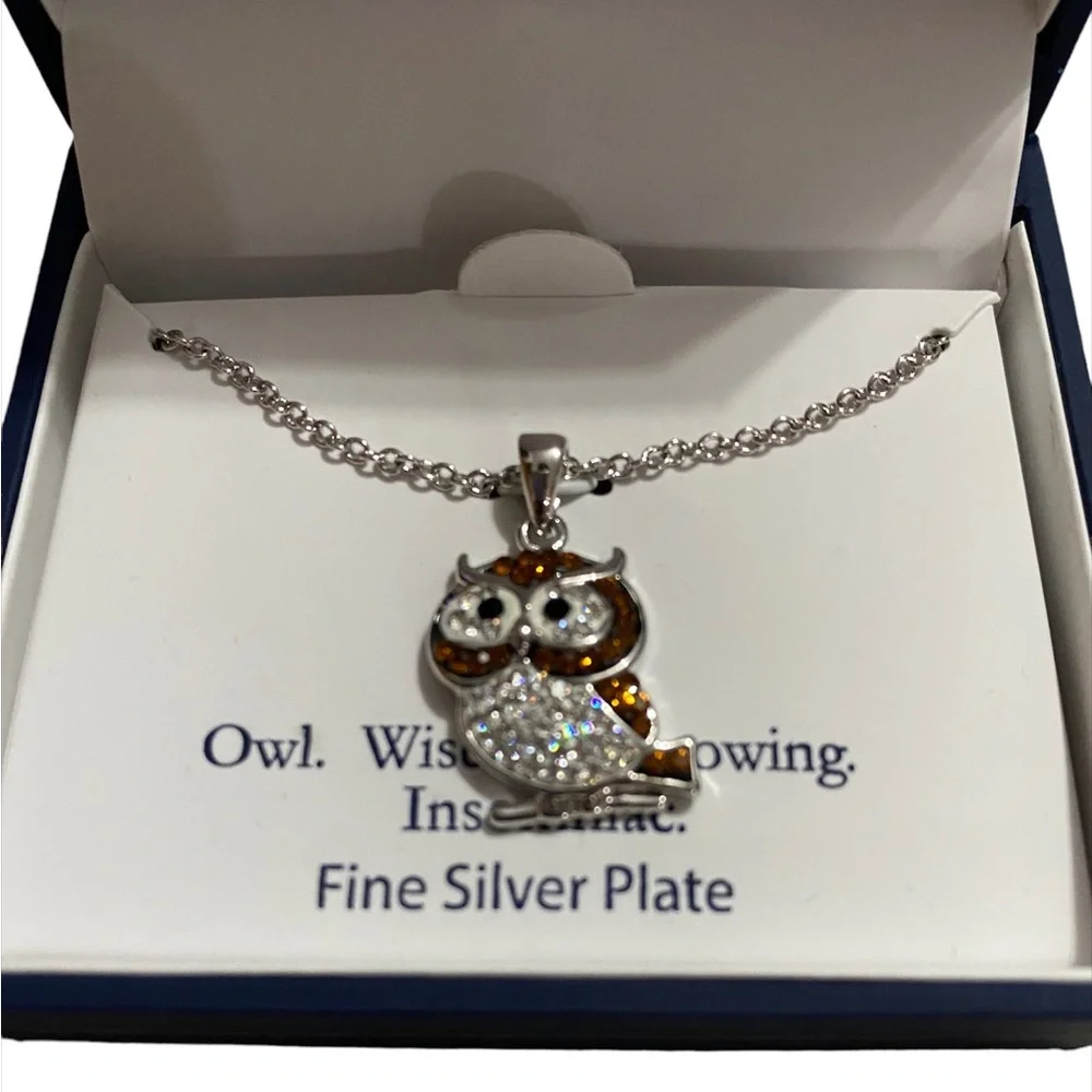 Brand new Infinity Silver Boxed Fine Silver Plated Crystal Pave Owl Neck…